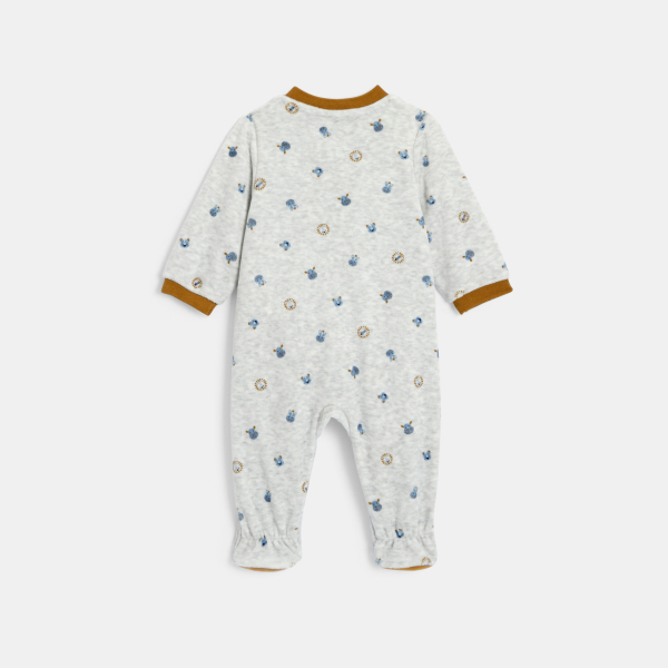 بذلة نوم مخملية برسمة حيوانات باللون الرمادي، للأطفال الصغار.